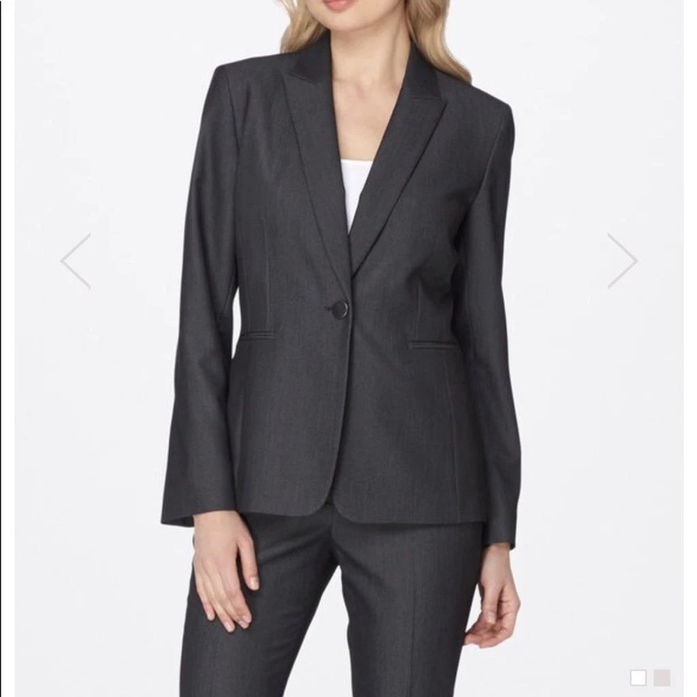 Tahari Arthur S. Levine 2 Pc Pant Suit Womens 2 Dark Gray Blazer Trouser Set EUC